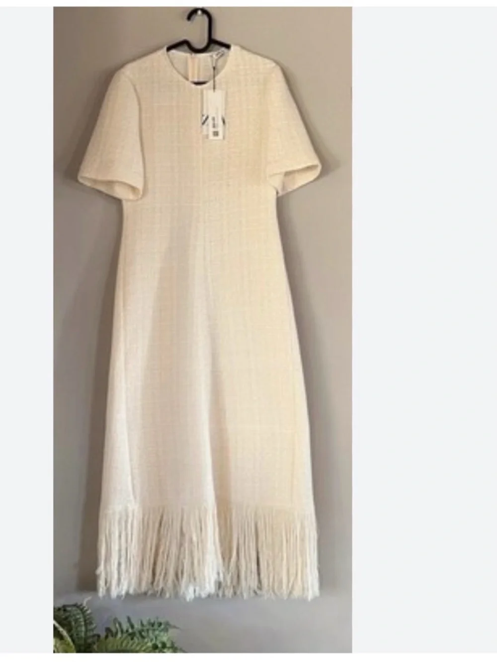 Zara Cream Fringe-Hem Maxi Dress